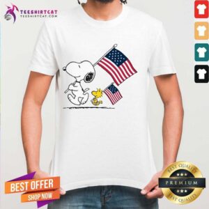 Premium Snoopy And Woodstock Holding American Flag 4th Of July Shirt