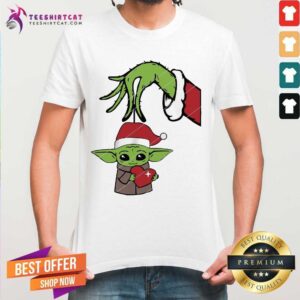 Good Grinch Hand Holding Baby Yoda Hug Heart Shirt