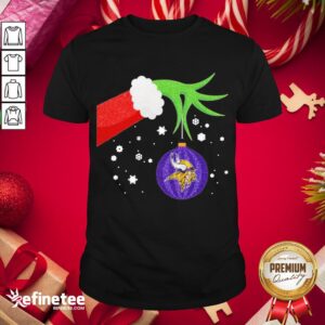 Good The Grinch Hand Holding Ornament Minnesota Vikings Christmas Sweater Shirt