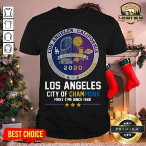 Hot Los Angeles California 2020 Dodgers And Lakers Los Angeles City Of Champions First Time Since 1988 Shirt