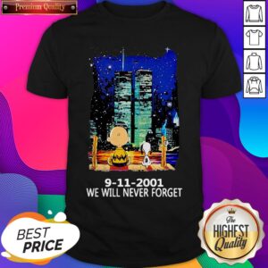 Official Snoopy And Charlie Brown World Trade Center 9 11 2001 We Will Never Forget Shirt