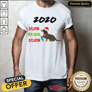 Nice Santa Dachshund Holding Mask 2020 Stink Stank Stunk Merry Christmas Shirt