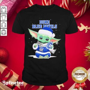 Cute Baby Yoda Play Rugby Duke Blue Devils Merry Christmas Shirt