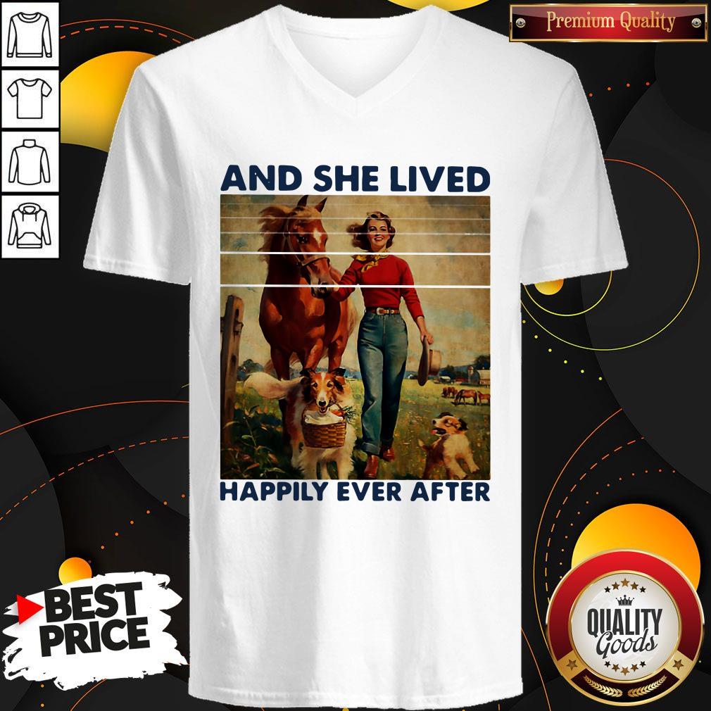 And She Lived Happily Ever After Girl Horse Dog Vintage Shirt
