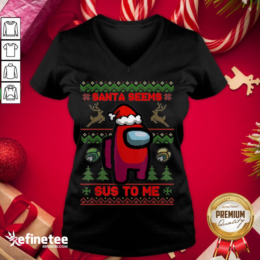 Awesome Santa Seems Sus To Me Among Game Us Xmas Shirt