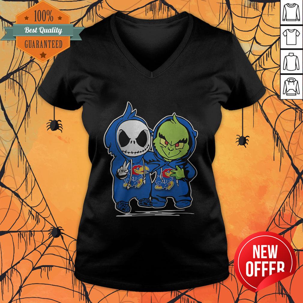 Baby Jack Skellington And Baby Grinch Kansas Jayhawks Shirt