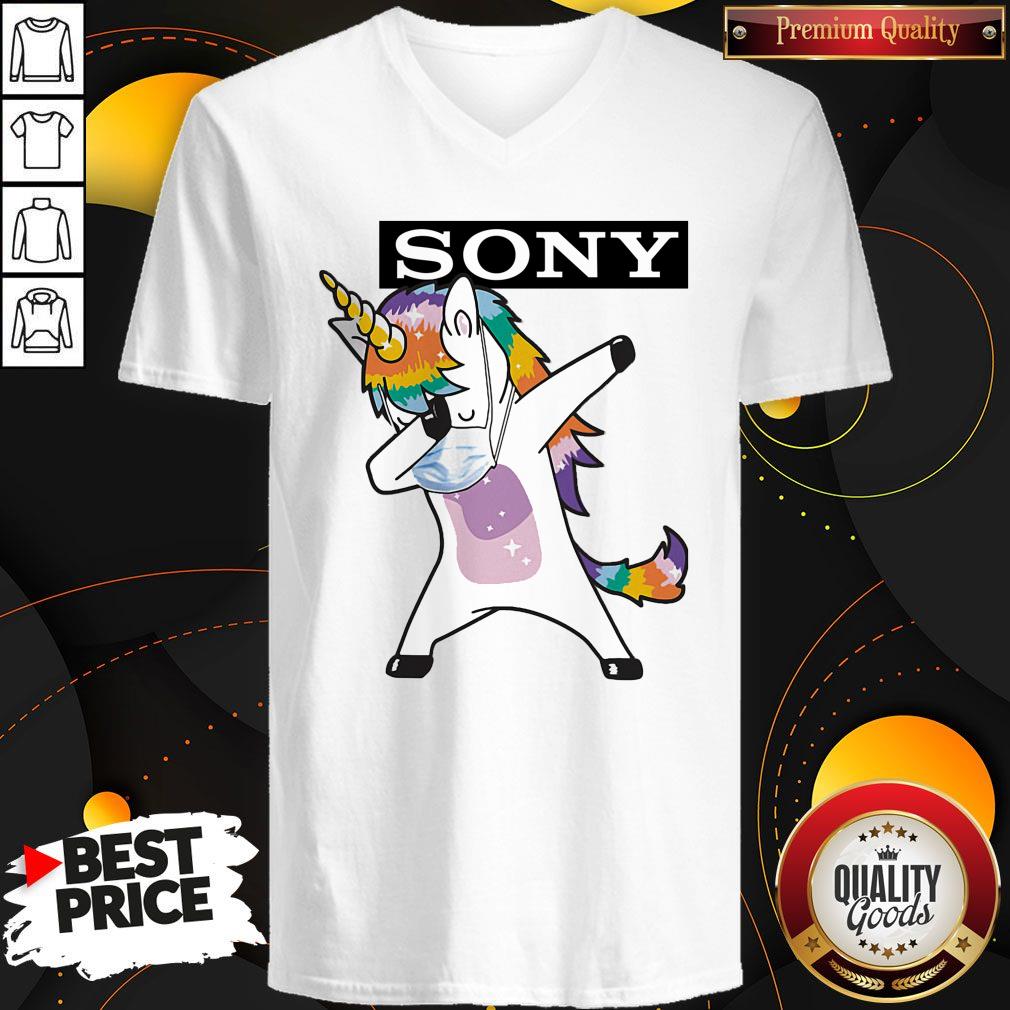 Dabbing Unicorn Mask Sony Logo Coronavirus Shirt