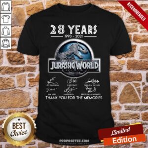 Funny 28 Years 1993 2021 Jurassic World Thank You For The Memories Signatures Shirt