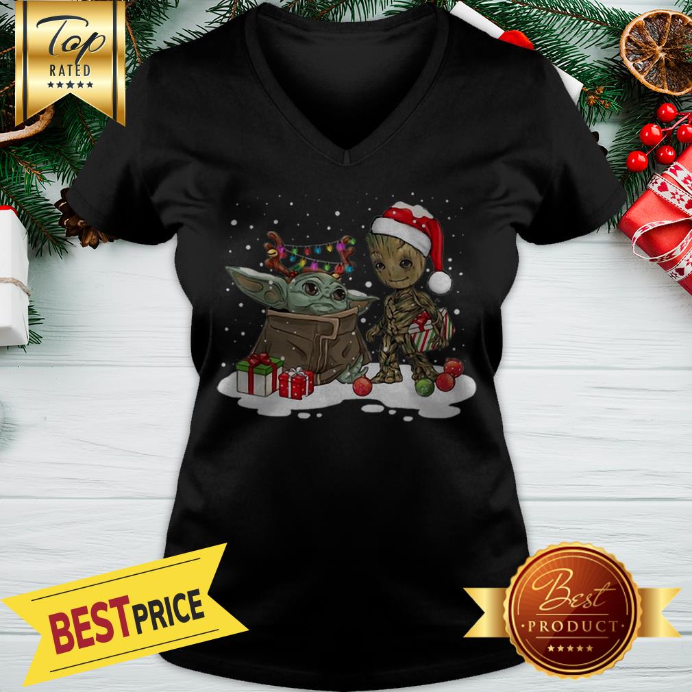 Good Baby Yoda Reindeer And Baby Groot Santa Christmas Shirt