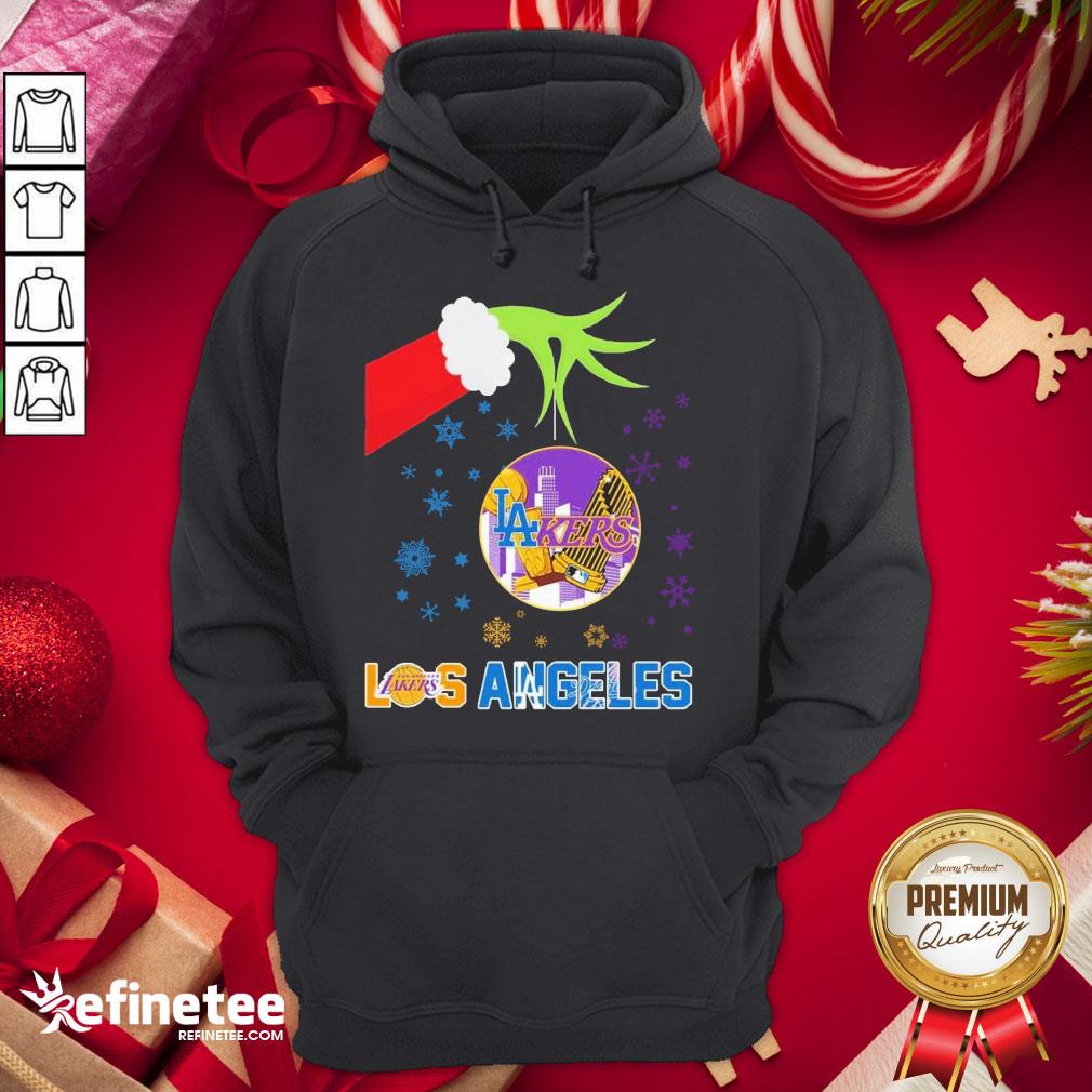 Good Grinch Hand Los Angeles Laker Holding Merry Christmas Shirt