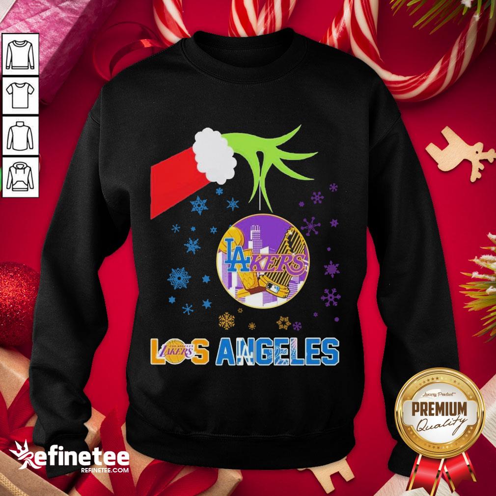 Good Grinch Hand Los Angeles Laker Holding Merry Christmas Shirt