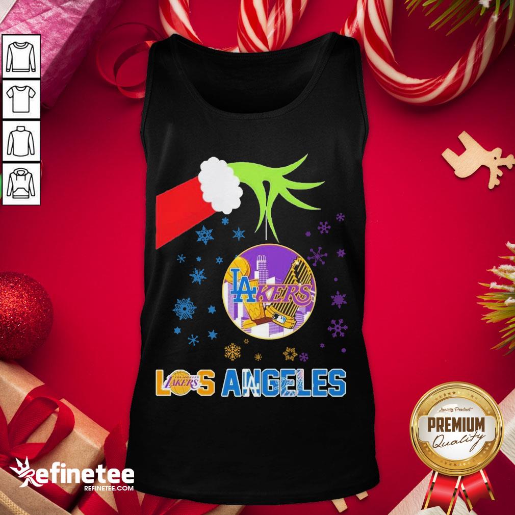 Good Grinch Hand Los Angeles Laker Holding Merry Christmas Shirt