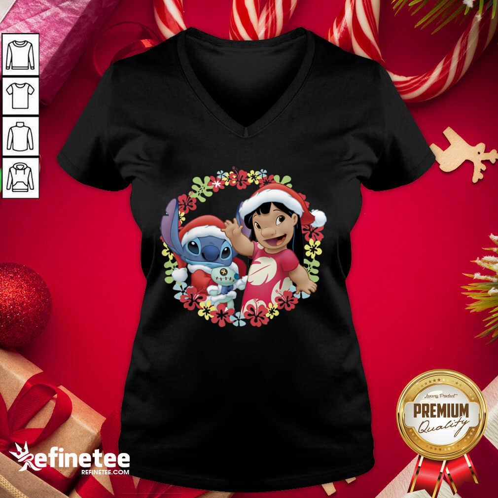Happy Lilo And Stitch Wear Pajama Santa Claus Merry Christmas Shirt