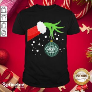 Perfect The Grinch Hand Holding Ornament New York Jets Christmas Sweater Shirt