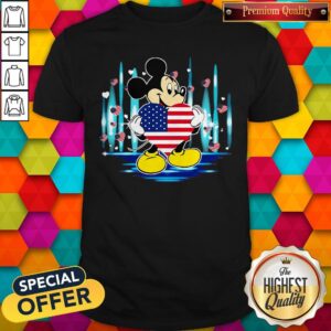 Nice Mickey Mouse Hug Heart God Bless America Flag Independence Day Shirt