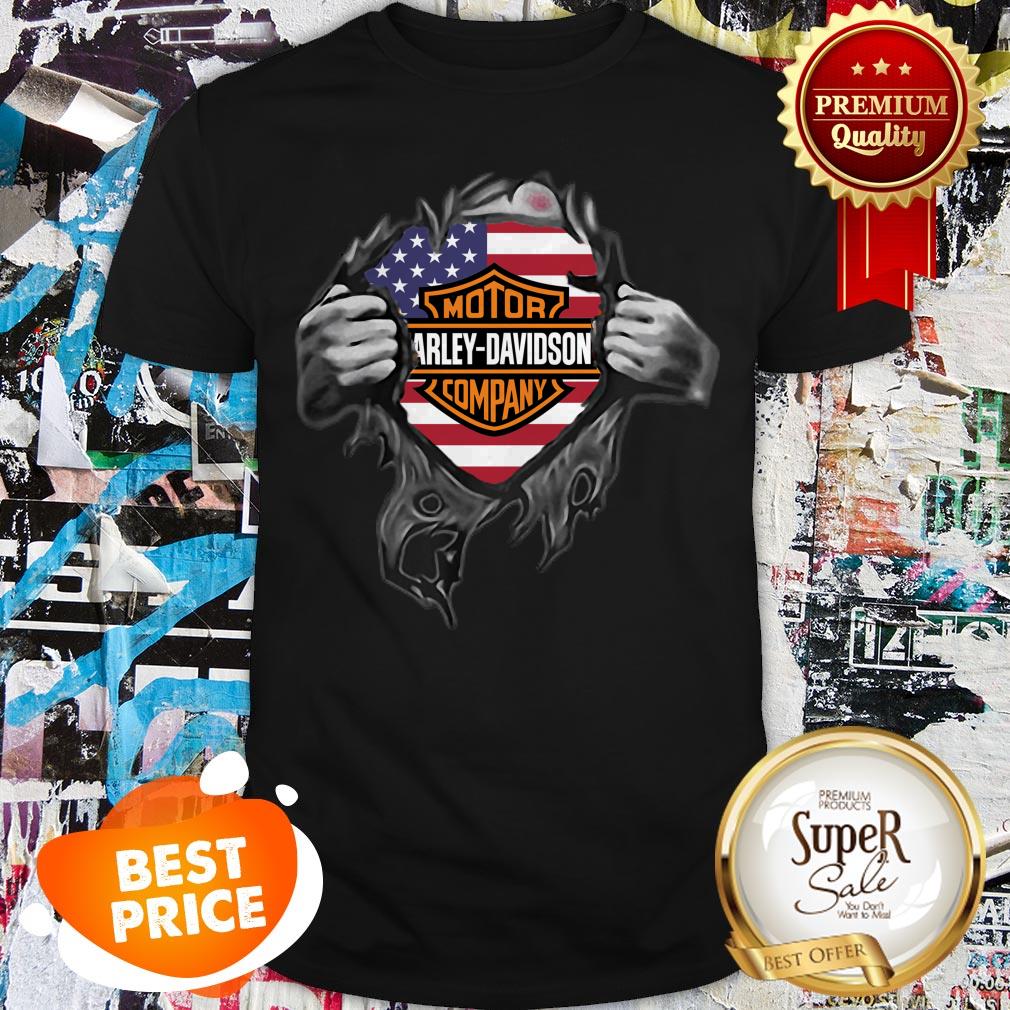 Motor Harley Davidson Cycles Blood Inside Me American Flag Shirt