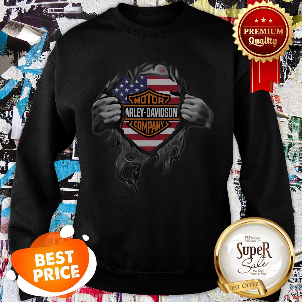 Motor Harley Davidson Cycles Blood Inside Me American Flag Shirt