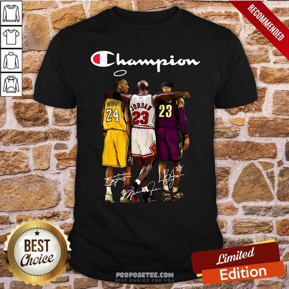 Nice Kobe Bryant Michael Jordan Lebron James Champion Signatures Shirt
