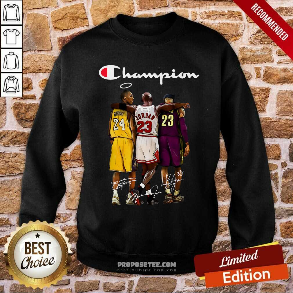 Nice Kobe Bryant Michael Jordan Lebron James Champion Signatures Shirt