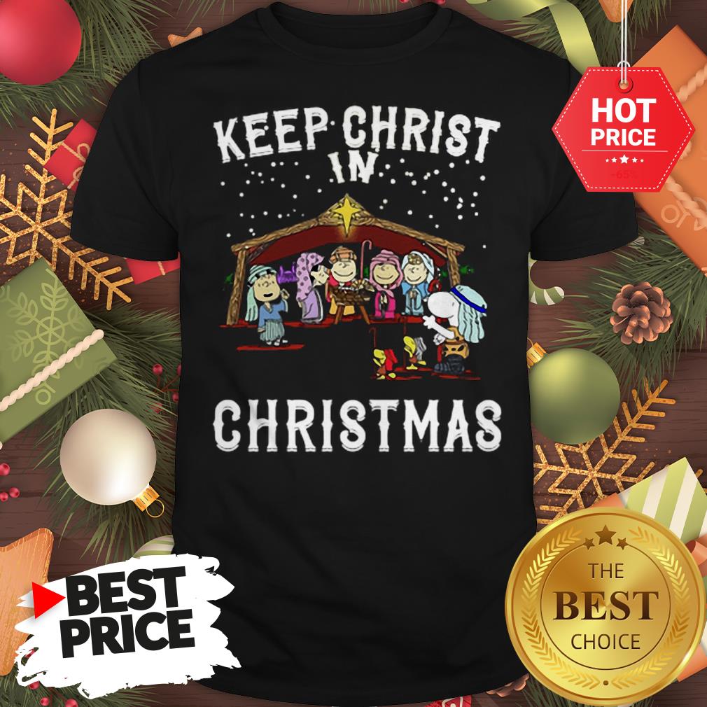 Official Peanuts Characters Keep Christ In Christmas Snoopy Charlie Brown Shirt