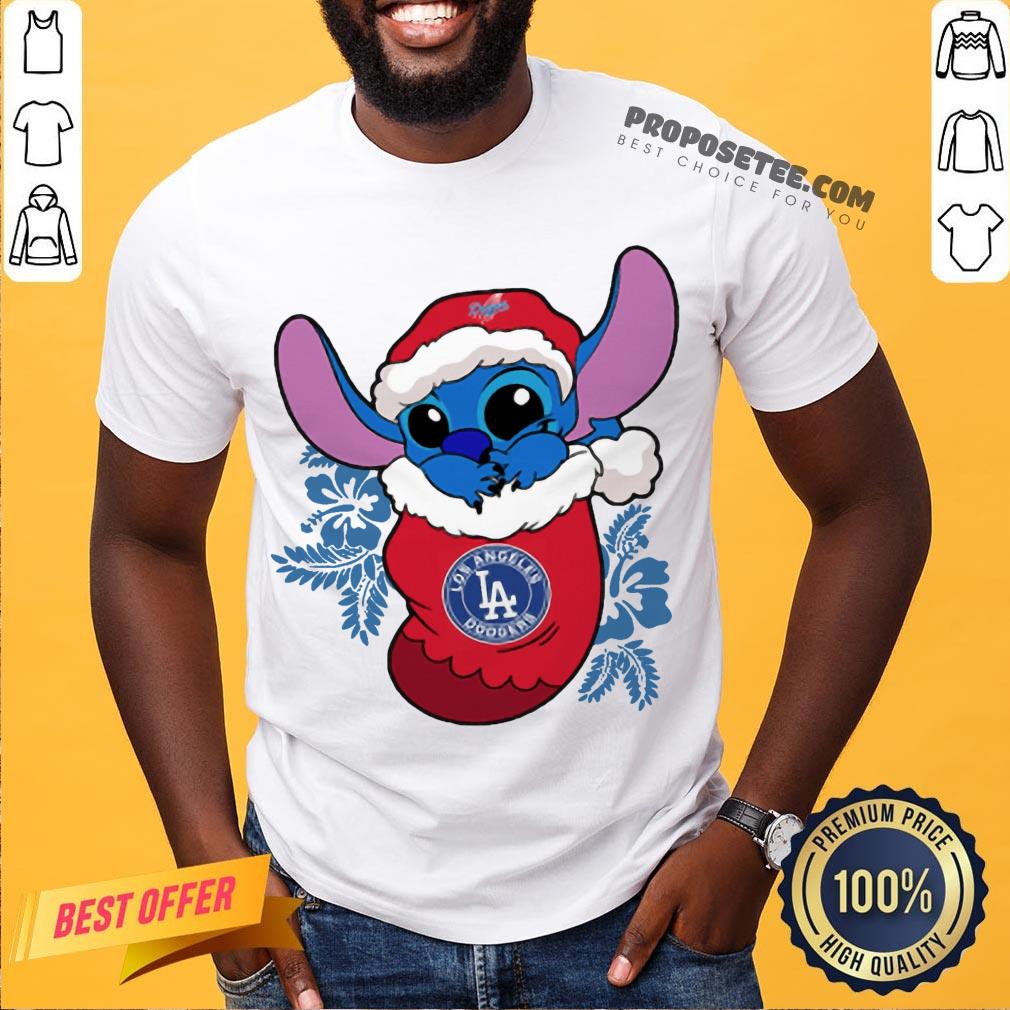 Pretty Los Angeles Dodgers Christmas Stitch In The Sock Funny Disney Mlb Shirt