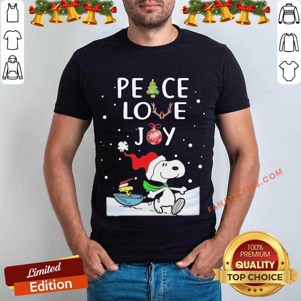 Pretty Peanuts Snoopy Peace Love Joy Christmas Shirt