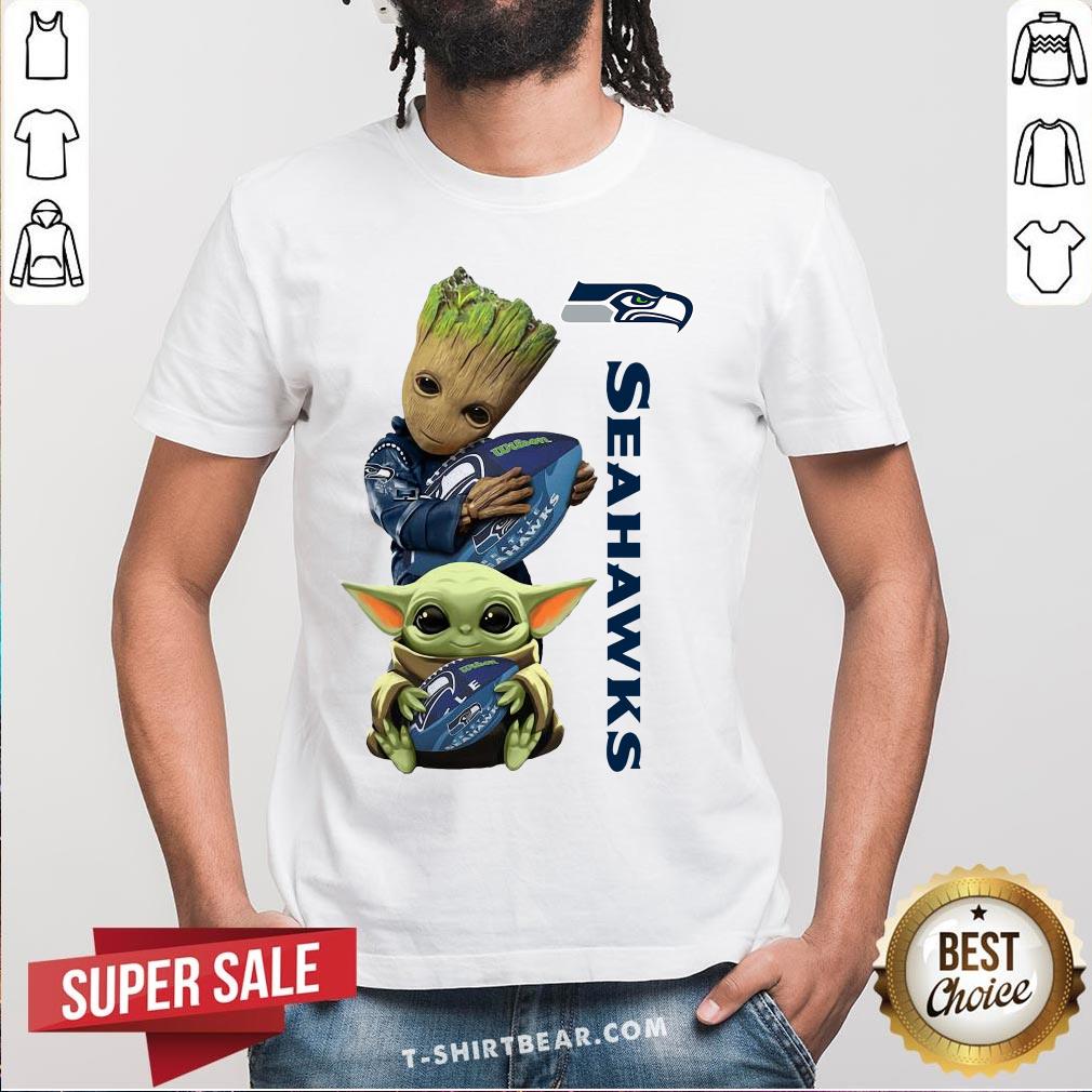 Cool Baby Groot And Baby Yoda Hug Seattle Seahawks Star Wars Shirt