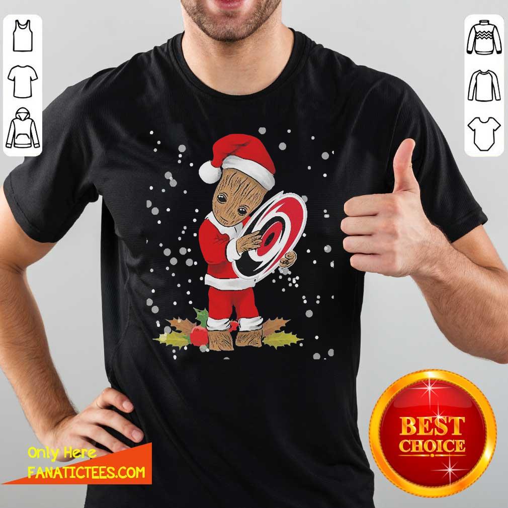 Top Santa Baby Groot Hug Carolina Hurricanes Christmas Shirt