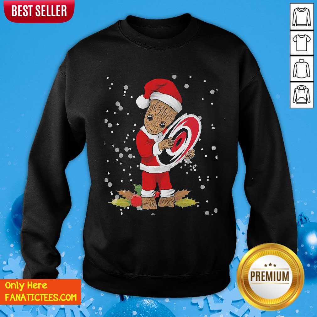 Top Santa Baby Groot Hug Carolina Hurricanes Christmas Shirt