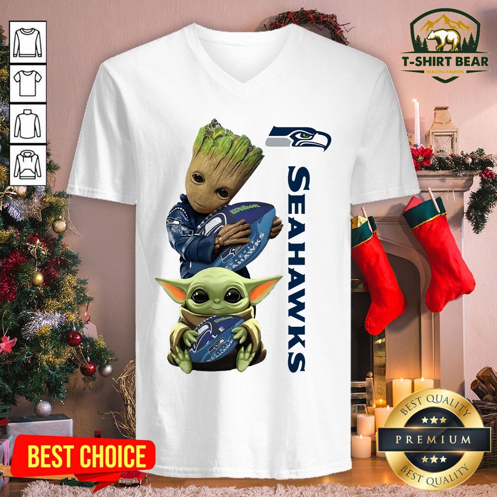 Cool Baby Groot And Baby Yoda Hug Seattle Seahawks Star Wars Shirt