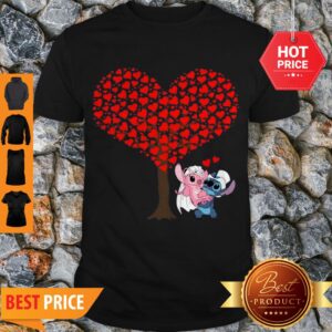 Romantic Stitch And Angel Love The Wedding Hearts Tree Disney Shirt