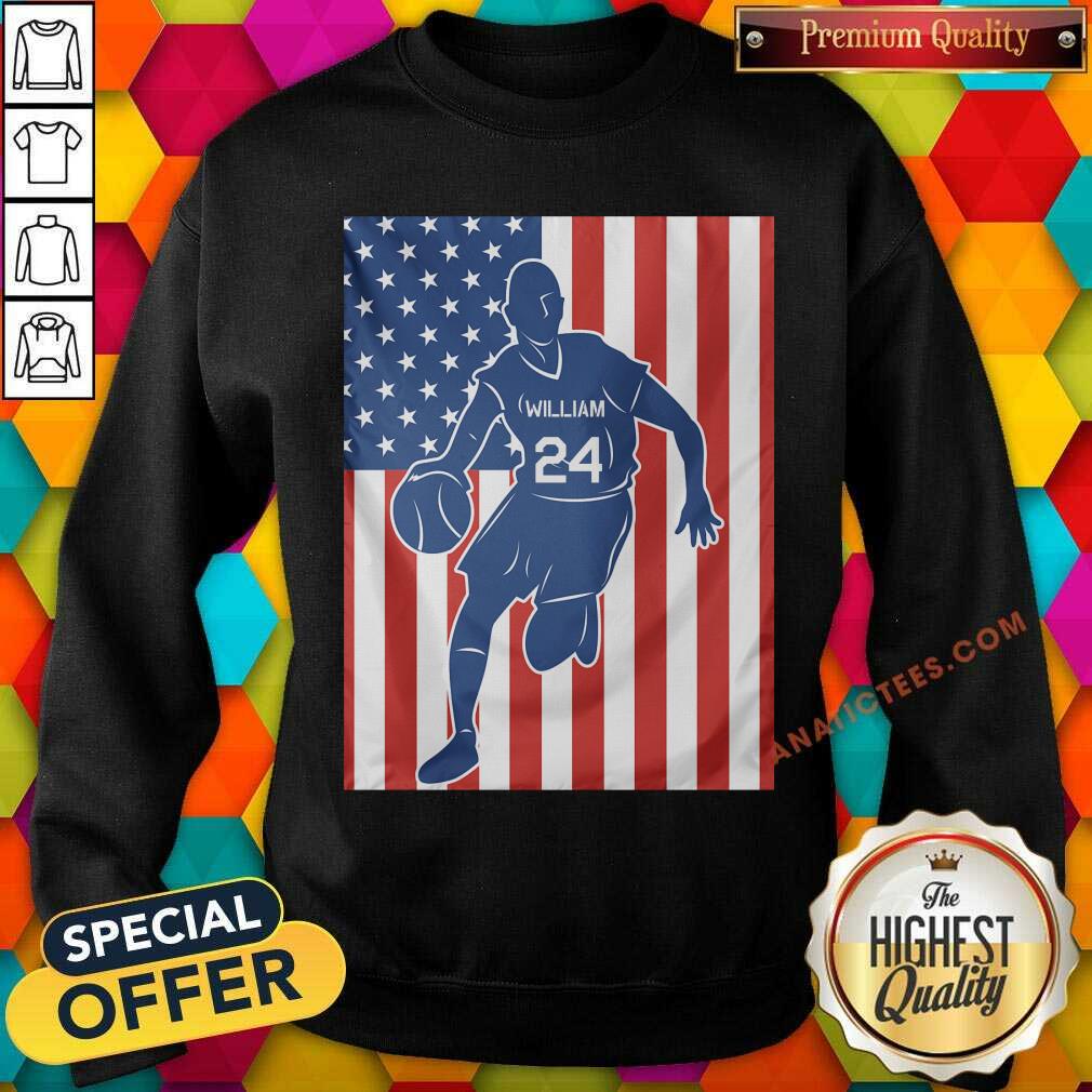 Wiliam 24 Basketball Player American Flag Shirt