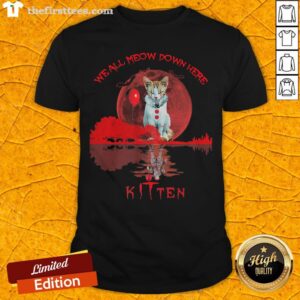 We All Meow Down Here Clown Cat Pennywise Kitten Moon Blood Halloween Shirt