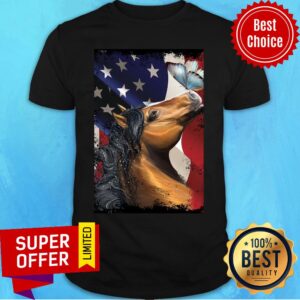 Horse Butterfly On Nose Horse Lovers American Flag Shirt