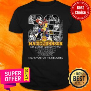 Magic 32 Johnson Los Angeles Lakers 1979 7996 Thank You For The Memories Signature Shirt
