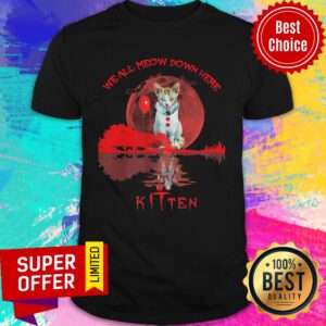Cat We All Meow Down Here Clown Pennywise Kitten Moon Blood Halloween Shirt