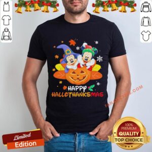 Top Mickey Mouse And Minnie Happy Hallothanksmas Christmas Shirt