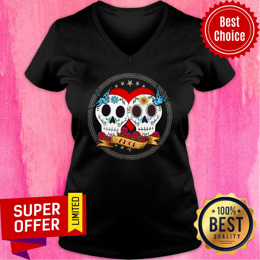 Amor Sugar Skull Couple Dia De Muertos Shirt
