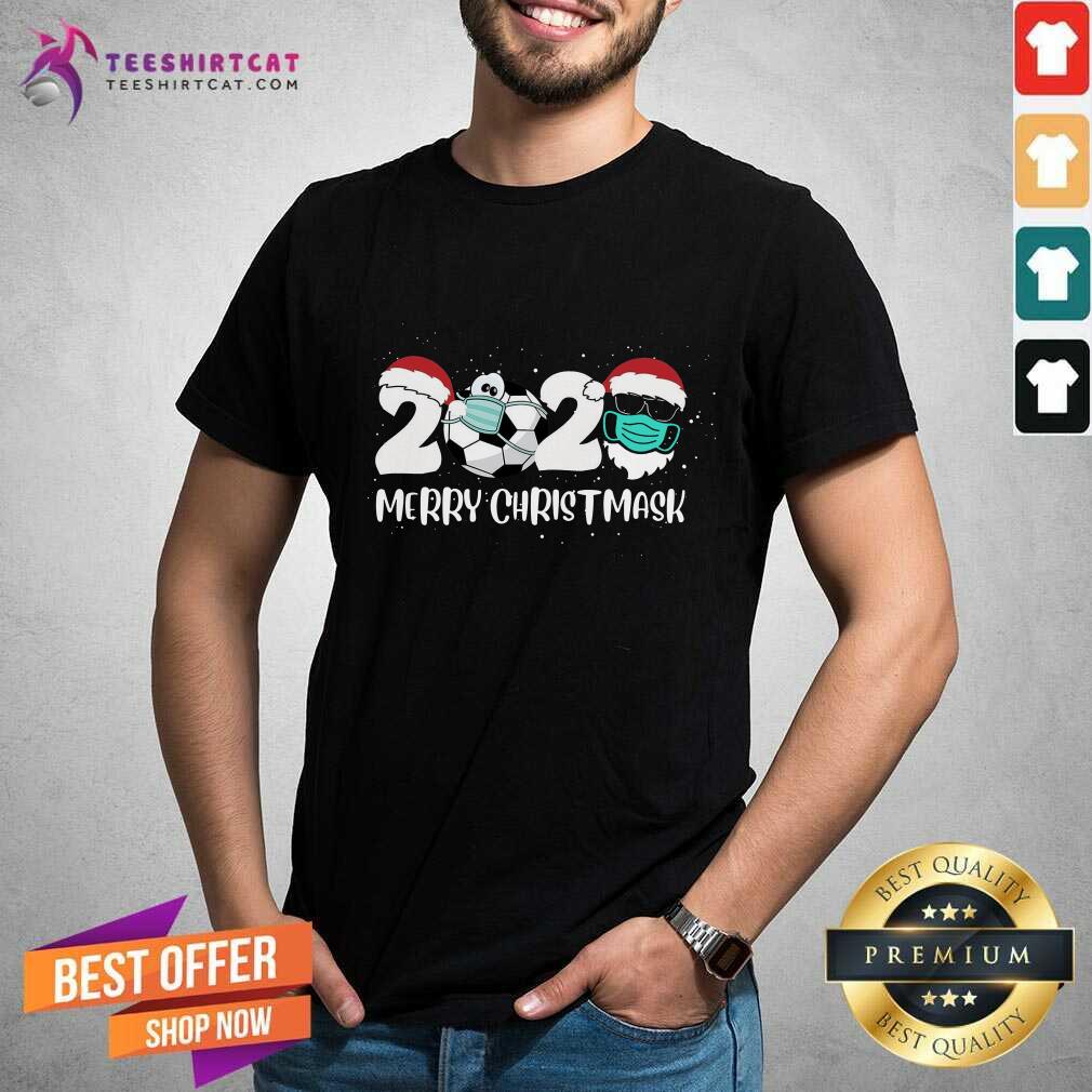 Awesome Merry Christ Mask 2020 Santa Soccer Sport Quarantine Christmas Shirt