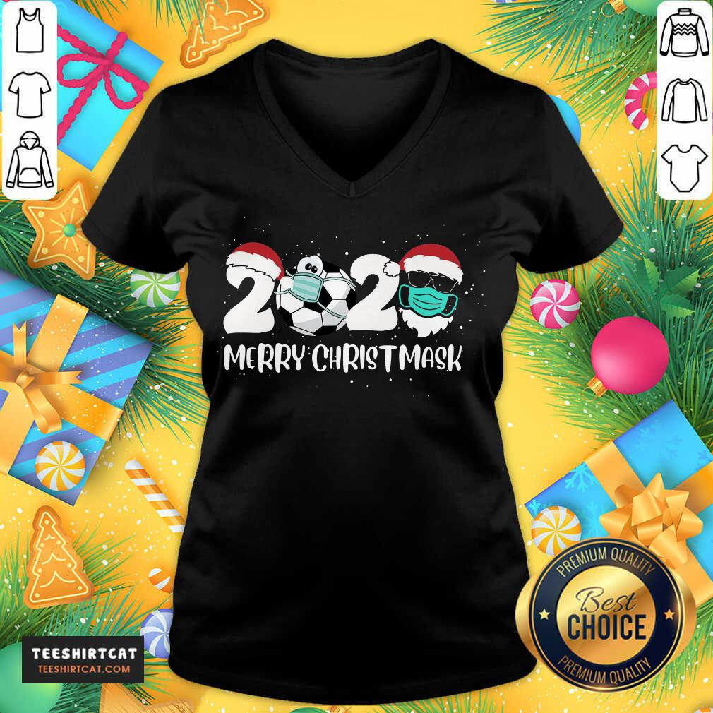 Awesome Merry Christ Mask 2020 Santa Soccer Sport Quarantine Christmas Shirt