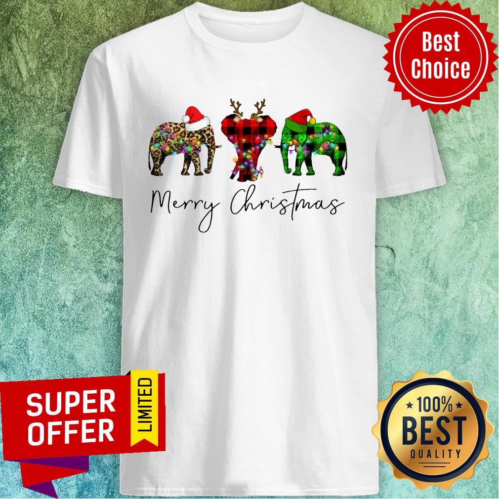 Elephant Merry Christmas Leopard Light Led Shirt