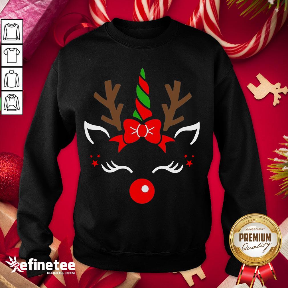 Funny Unicorn Face Reindeer Antlers Christmas Funny Pet Kids Gifts Shirt