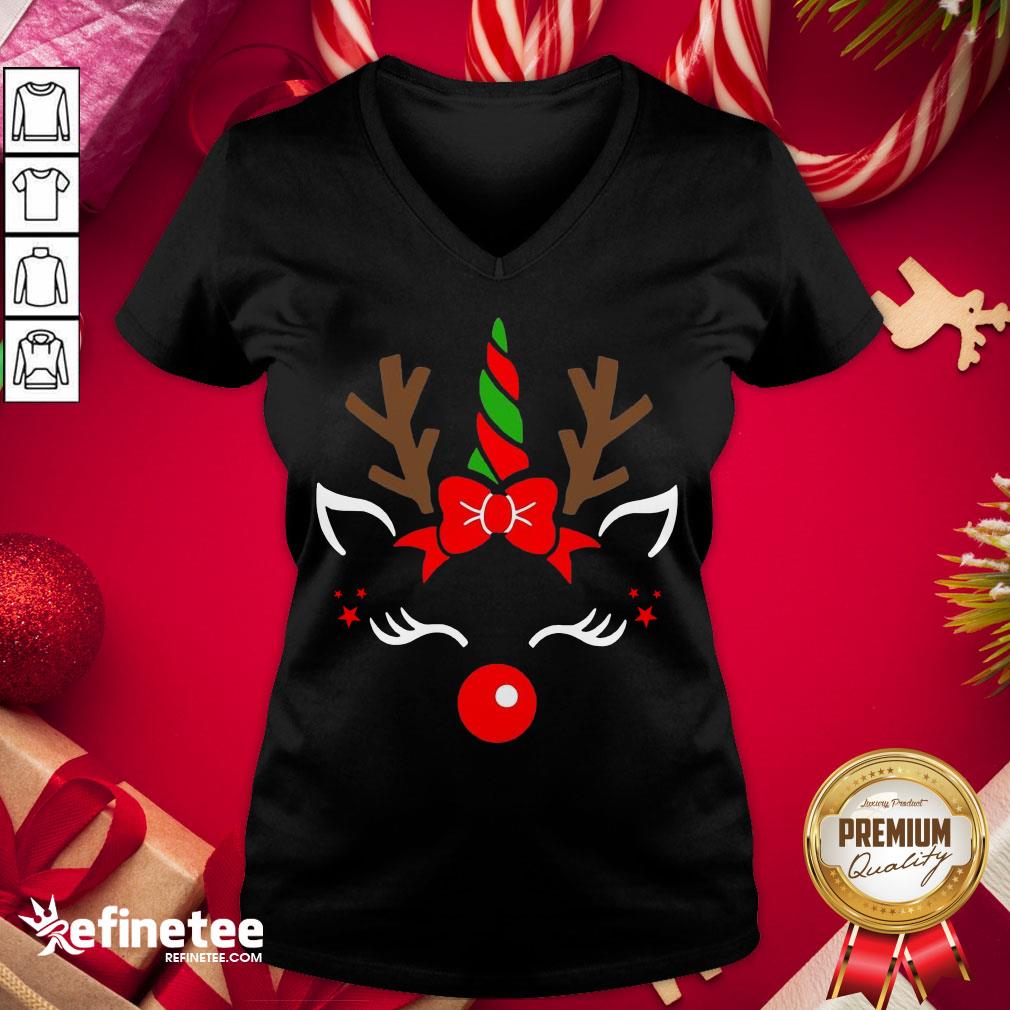Funny Unicorn Face Reindeer Antlers Christmas Funny Pet Kids Gifts Shirt