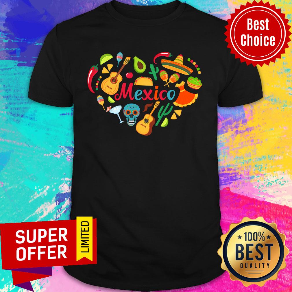Heart Mexico Skull Guitar Sombrero Shirt