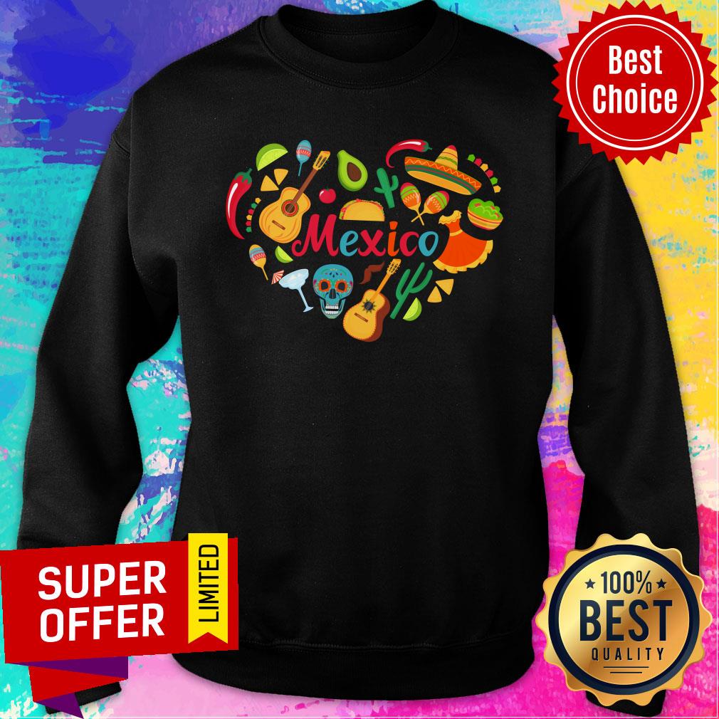 Heart Mexico Skull Guitar Sombrero Shirt