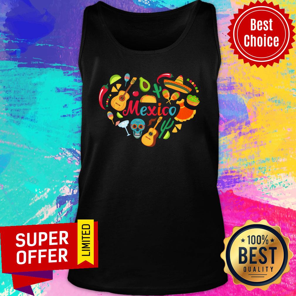 Heart Mexico Skull Guitar Sombrero Shirt