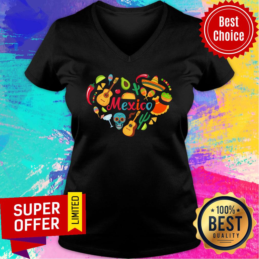 Heart Mexico Skull Guitar Sombrero Shirt