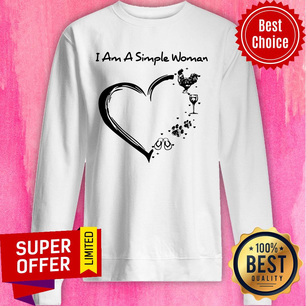 I Am A Simple Woman Chicken Wine Dog Paw And Flip Flop Shirt