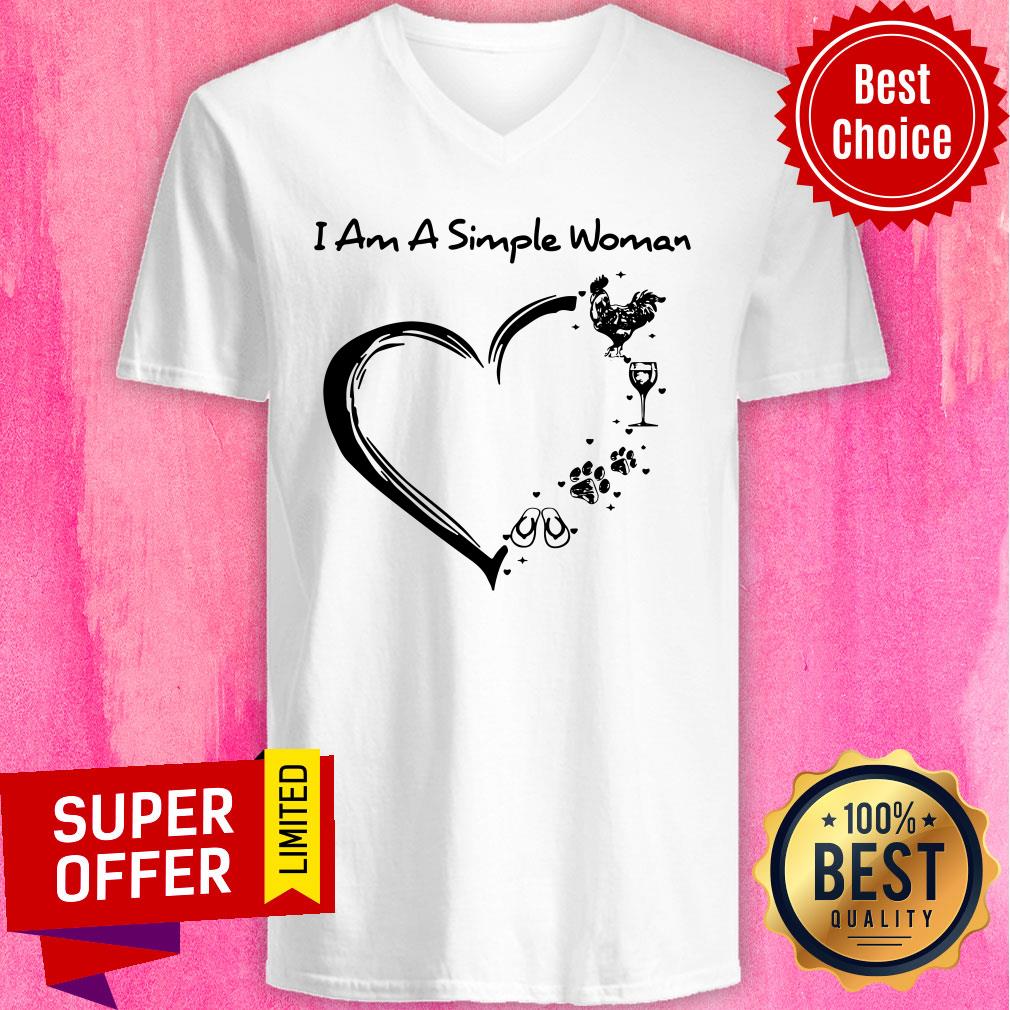 I Am A Simple Woman Chicken Wine Dog Paw And Flip Flop Shirt
