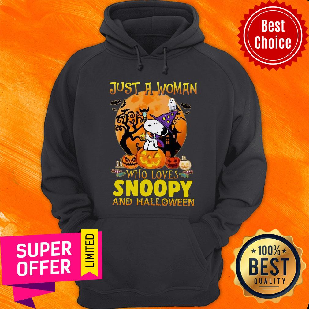 Just A Woman Who Loves Snoopy And Halloween Shirt